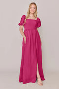 Square Neck Chiffon Short Sleeve High Slit Mini Wedding Gown - Chloe Dress