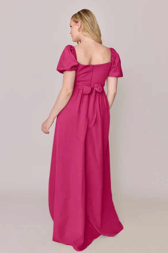 Square Neck Chiffon Short Sleeve High Slit Mini Wedding Gown - Chloe Dress