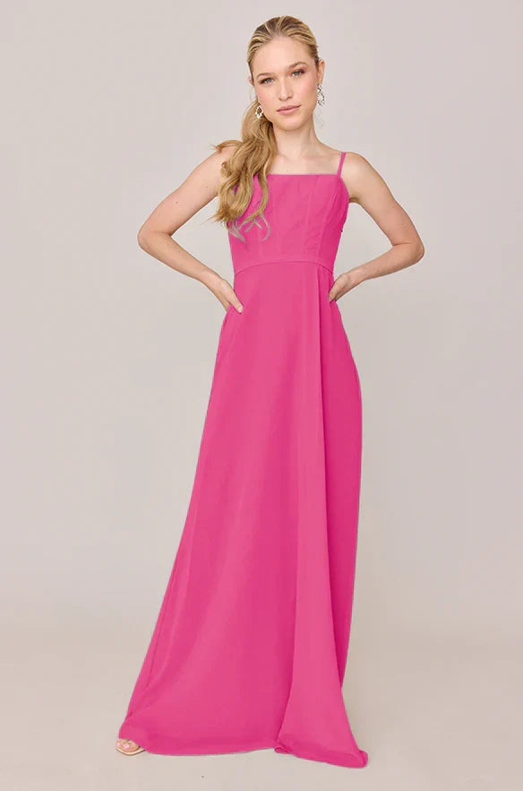 A-Line Spaghetti Strap Chiffon Wedding Gown - Chloe Dress