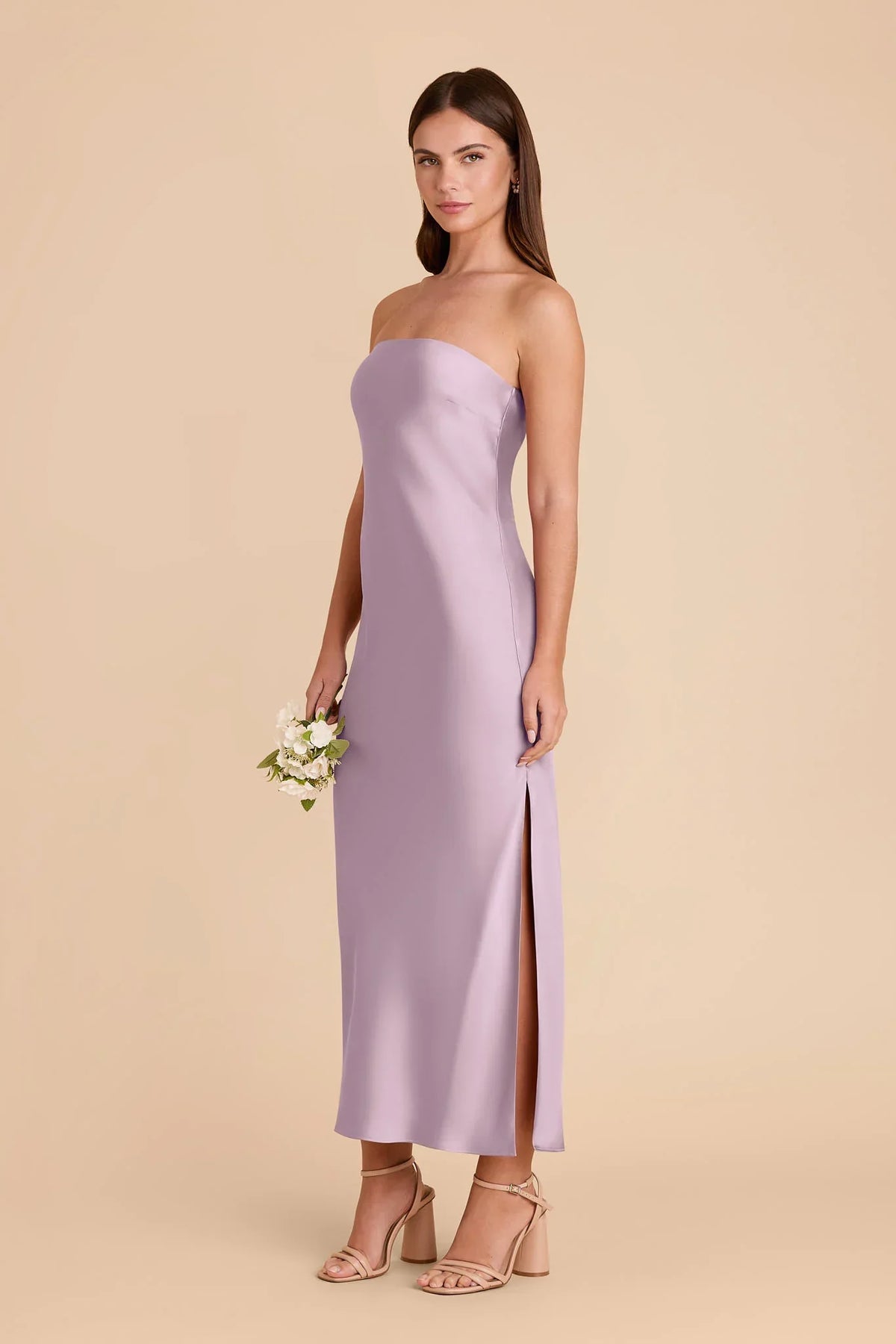 Strapless Satin High Slit Midi Wedding Gown - Chloe Dress