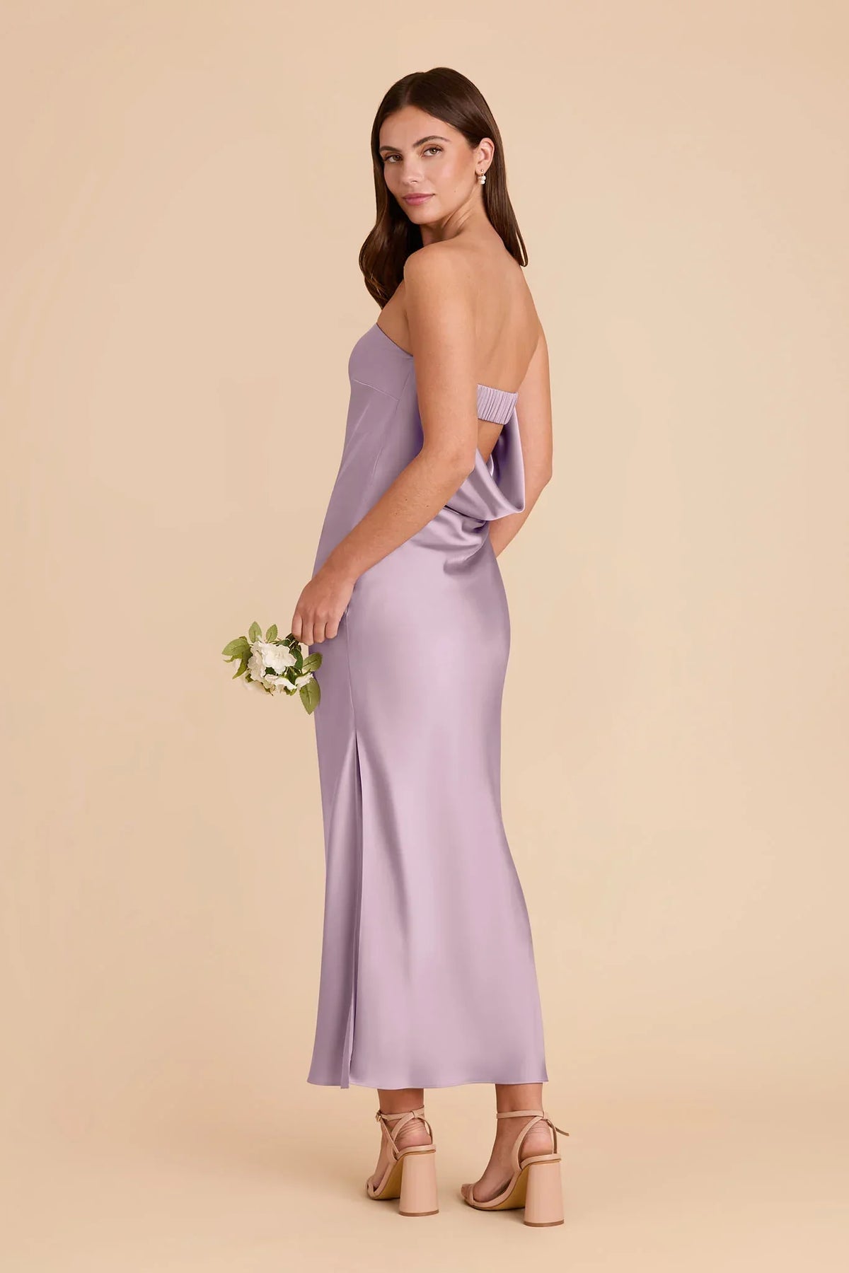 Strapless Satin High Slit Midi Wedding Gown - Chloe Dress