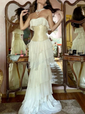 Strapless Chiffon Lace-Up Back Ruffled Floor-Length Evening Dress - Chloe Dress
