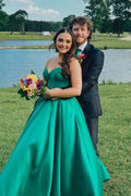 A-Line Sweetheart Satin Lace-Up Back Prom Gown - Chloe Dress
