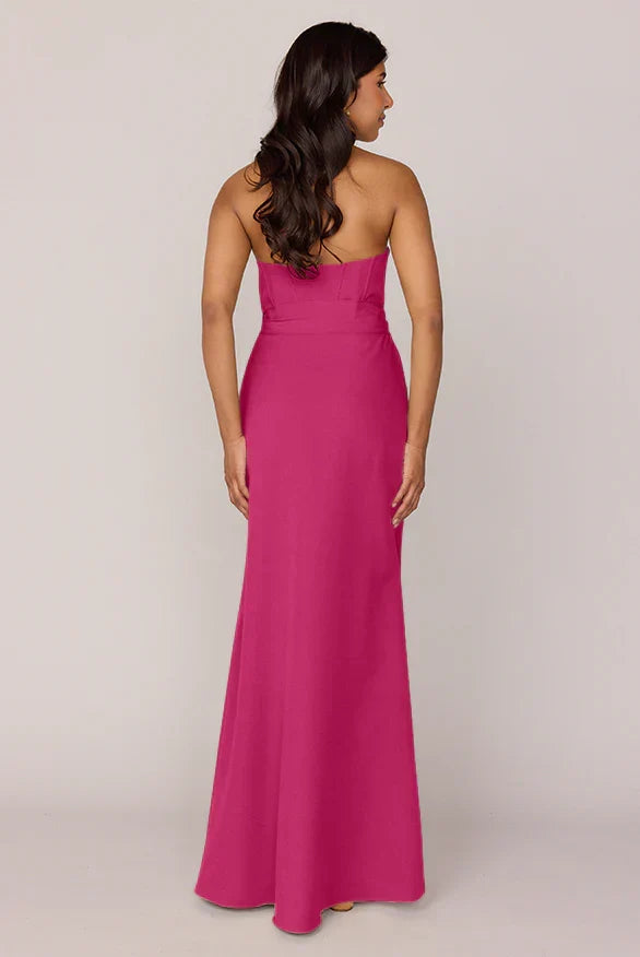 Strapless Satin Lace-Up Back High Slit Wedding Gown - Chloe Dress