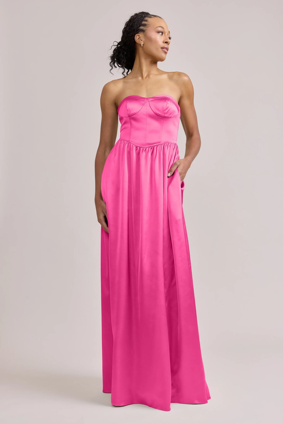 Strapless Satin Lace-Up Back High Slit Wedding Gown - Chloe Dress