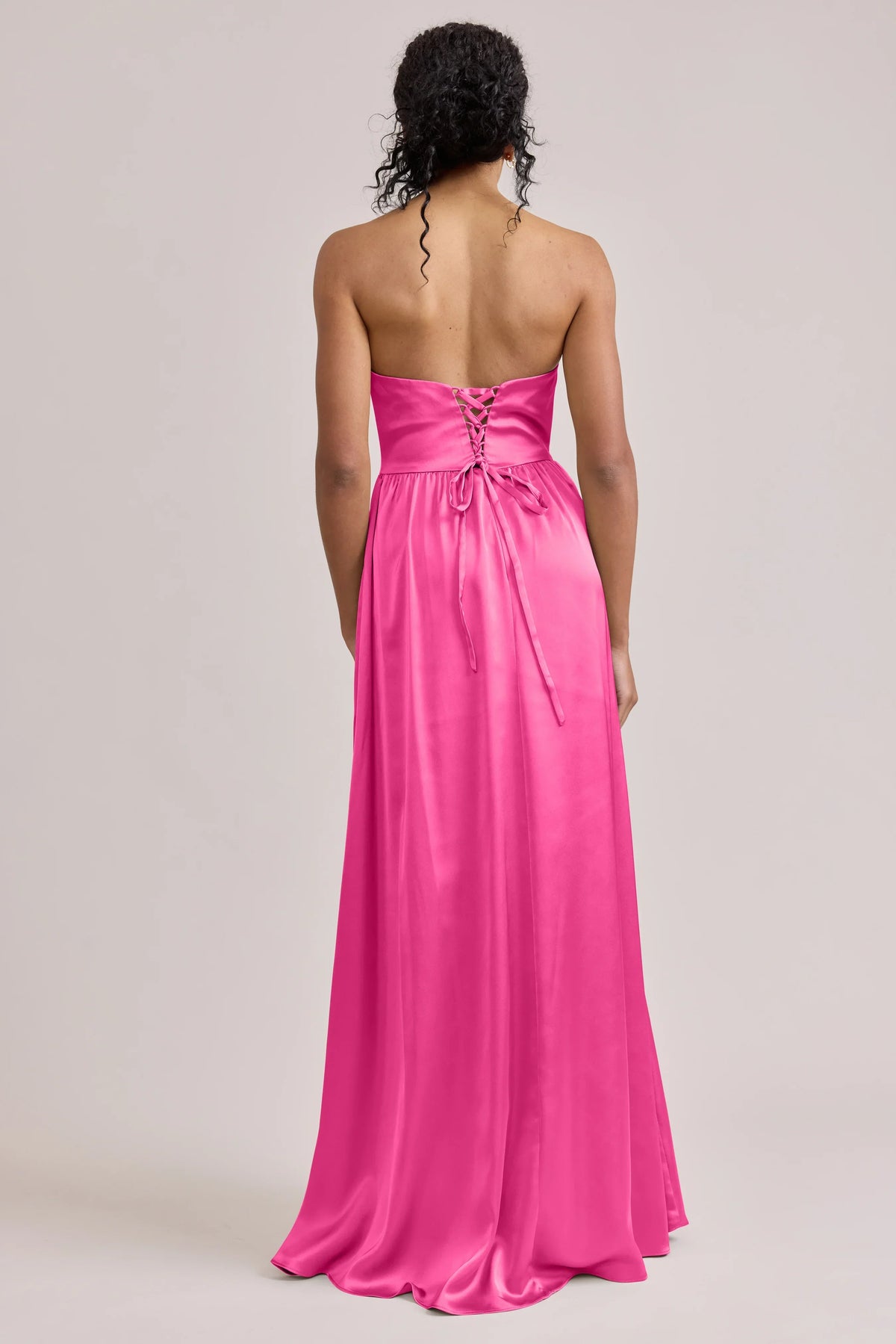 Strapless Satin Lace-Up Back High Slit Wedding Gown - Chloe Dress