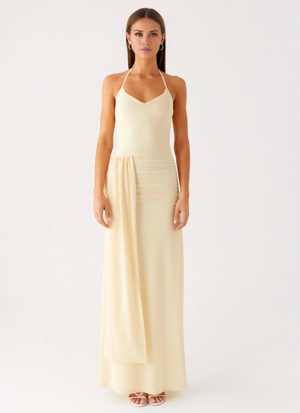 Sheath Halter Lace Lace-Up Back Floor-Length Prom Dress - Chloe Dress