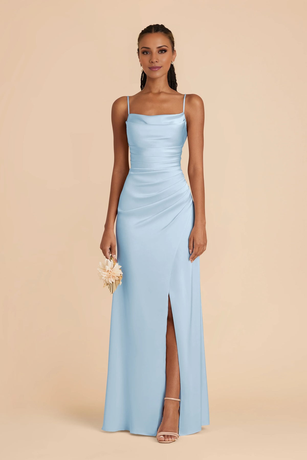 Sky Blue Square Neck Satin Sleeveless Floor-Length Wedding Dress - Chloe Dress