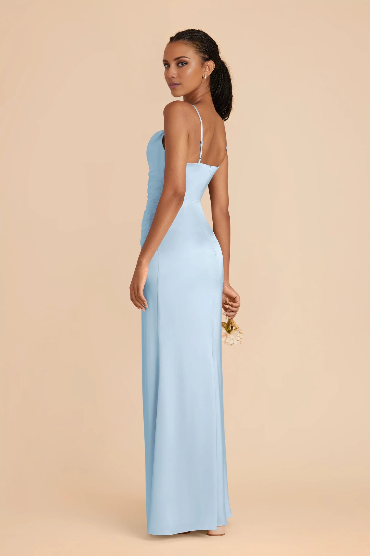 Sky Blue Square Neck Satin Sleeveless Floor-Length Wedding Dress - Chloe Dress