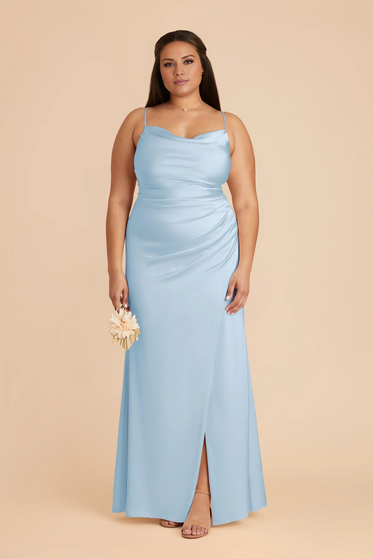 Sky Blue Square Neck Satin Sleeveless Floor-Length Wedding Dress - Chloe Dress