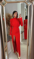 Sheath High Neck Long Sleeve High Slit Floor-Length Evening Dress - Chloe Dress