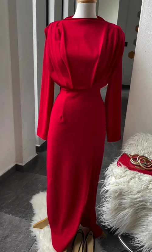Sheath High Neck Long Sleeve High Slit Floor-Length Evening Dress - Chloe Dress