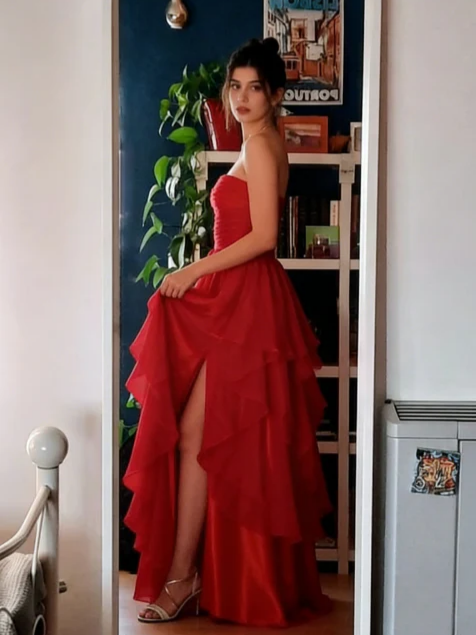 A-Line Strapless High Slit Floor-Length Evening Dress - Chloe Dress