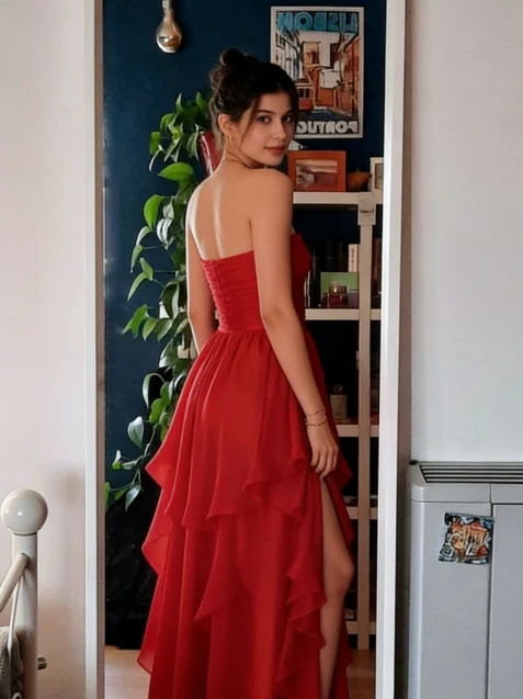 A-Line Strapless High Slit Floor-Length Evening Dress - Chloe Dress