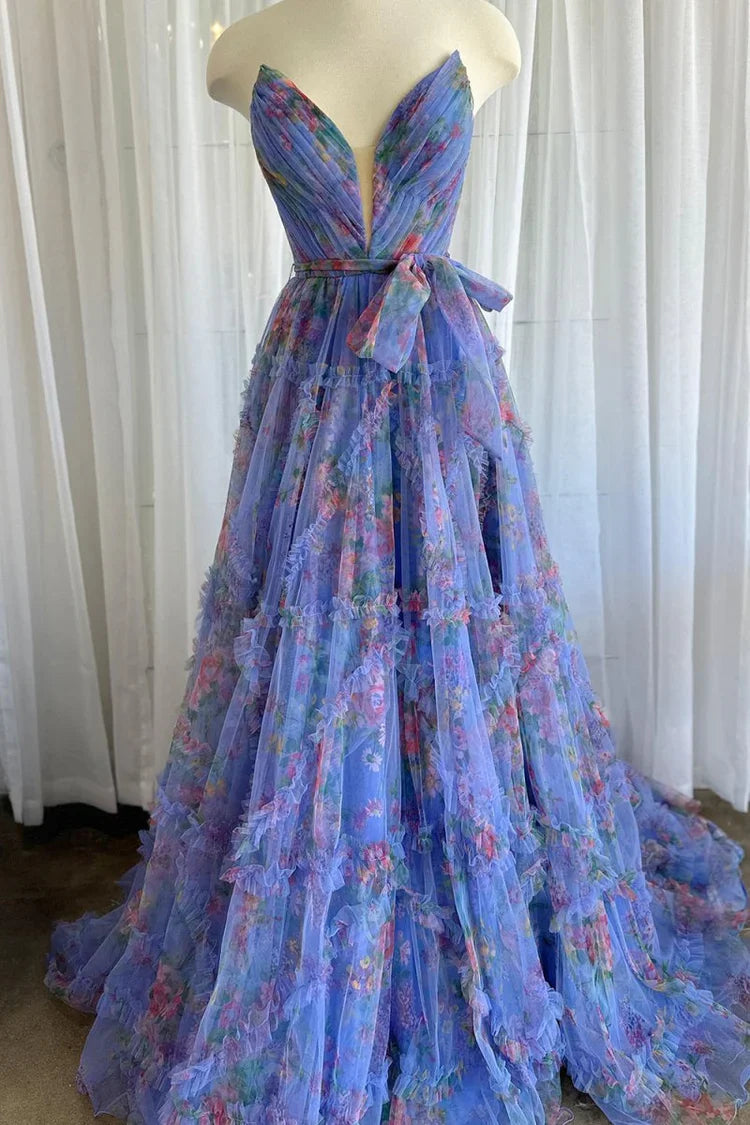 Ball Gown V-Neck Sleeveless Backless Ruffled Floor-Length Prom Gown - Chloe Dress