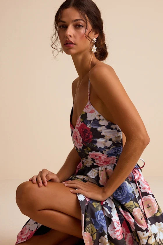 V-Neck Satin Open Back Midi Evening Dress - Chloe Dress