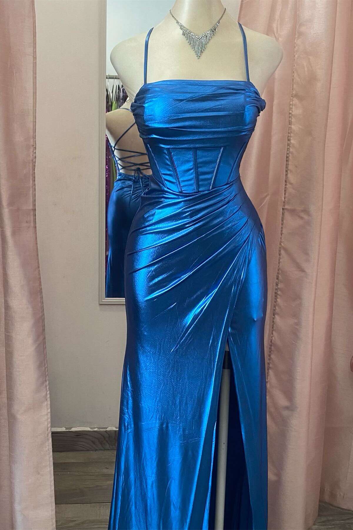 Mermaid Strapless Lace Lace-Up Back High Slit Floor-Length Evening Dress - Chloe Dress