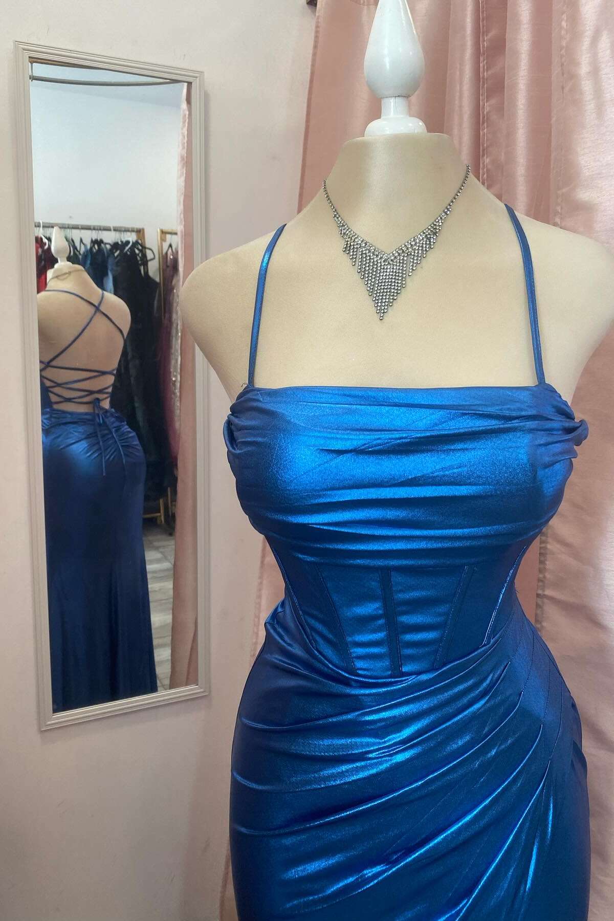 Mermaid Strapless Lace Lace-Up Back High Slit Floor-Length Evening Dress - Chloe Dress