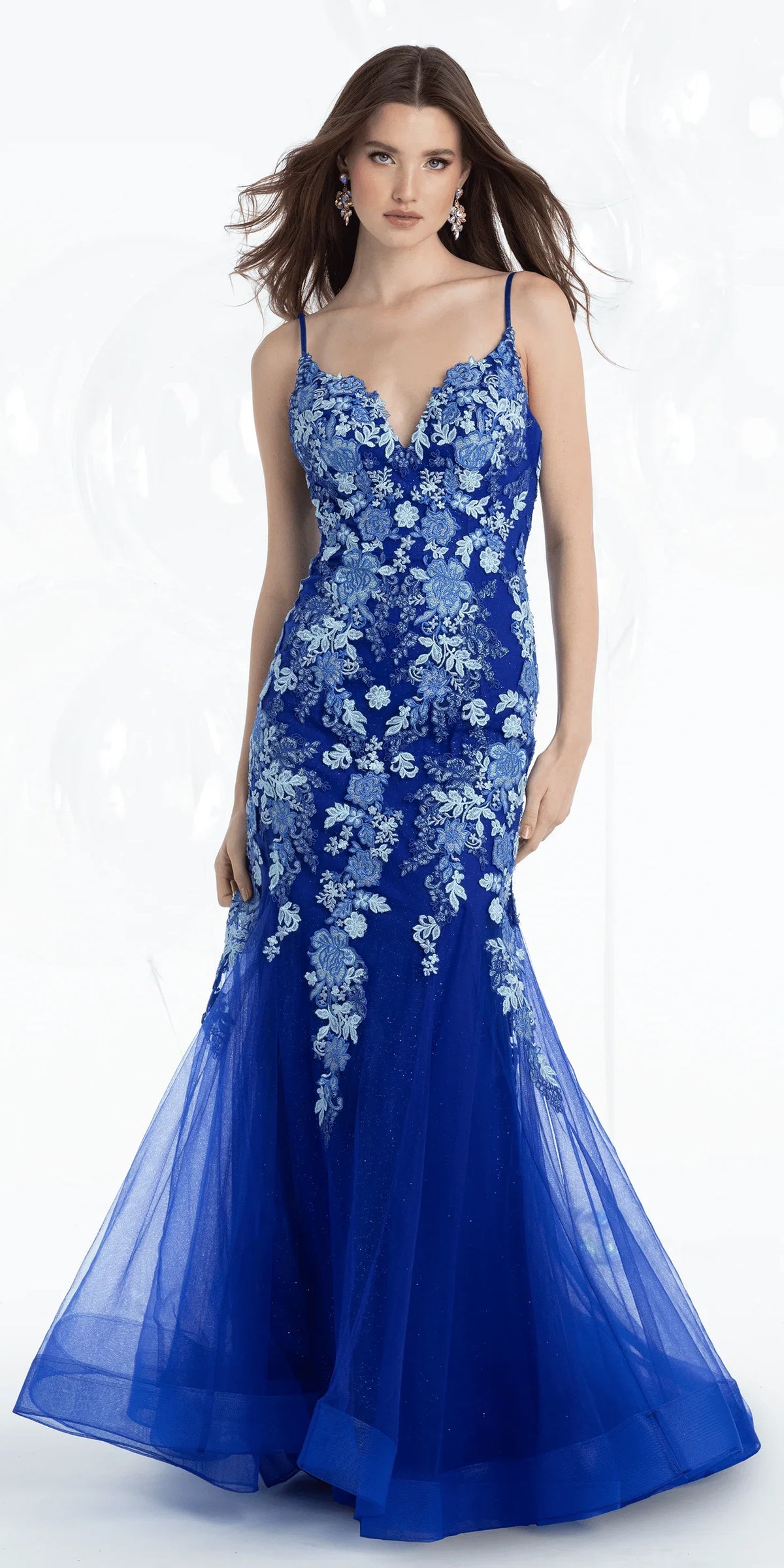 Blue Mermaid V-Neck Tulle Prom Dress - Chloe Dress