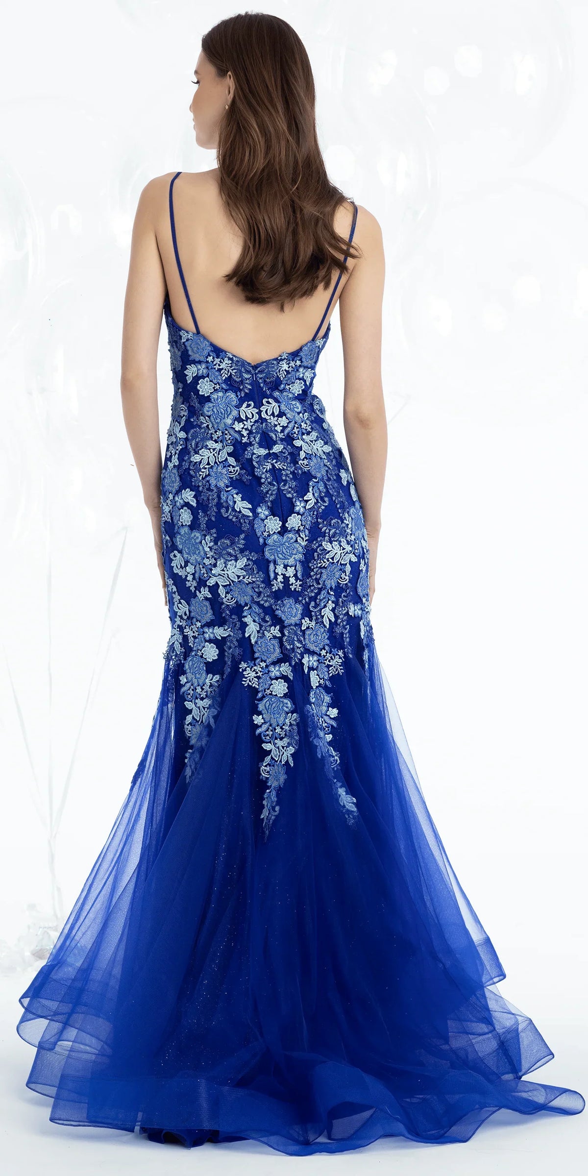 Blue Mermaid V-Neck Tulle Prom Dress - Chloe Dress