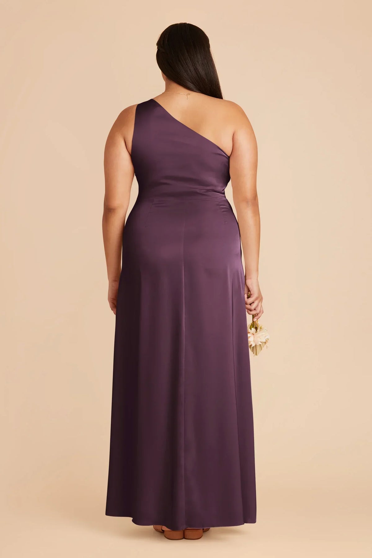 Plum One-Shoulder Satin Sleeveless Floor-Length Wedding Dress - Chloe Dress