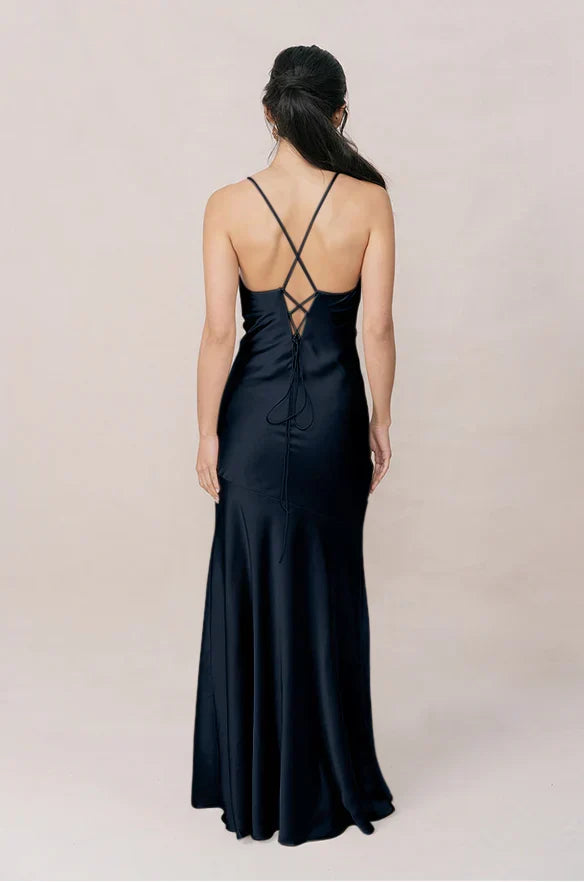 Mermaid Cowl Neck Satin High Slit Wedding Dress - Chloe Dress
