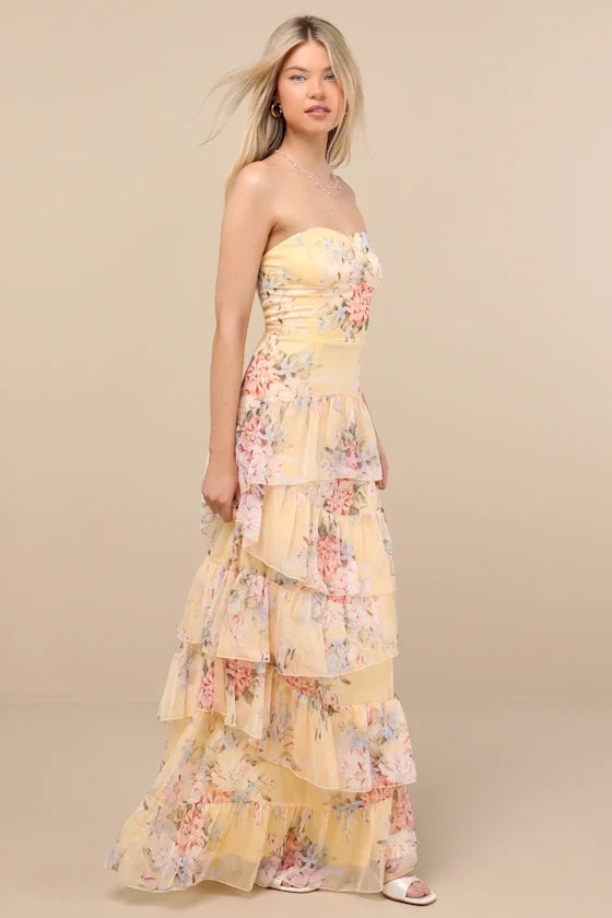 Strapless Chiffon Sleeveless Ruffled Floor-Length Prom Dress - Chloe Dress