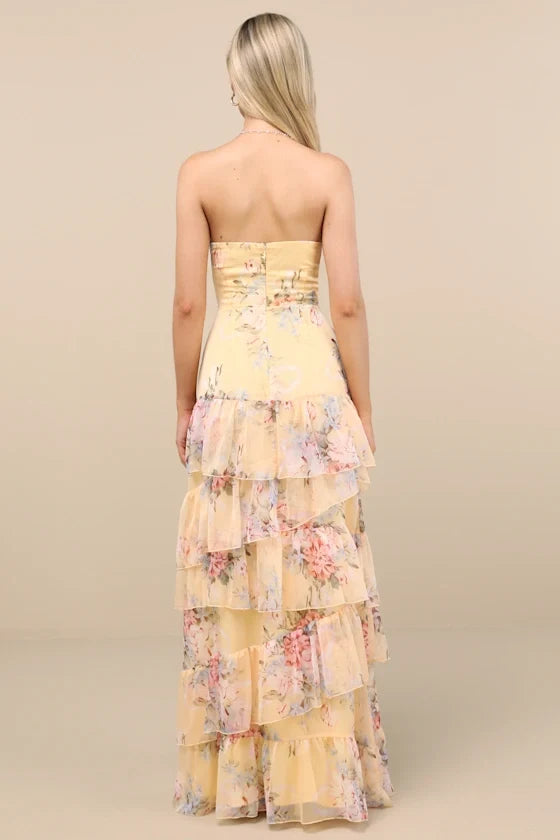 Strapless Chiffon Sleeveless Ruffled Floor-Length Prom Dress - Chloe Dress