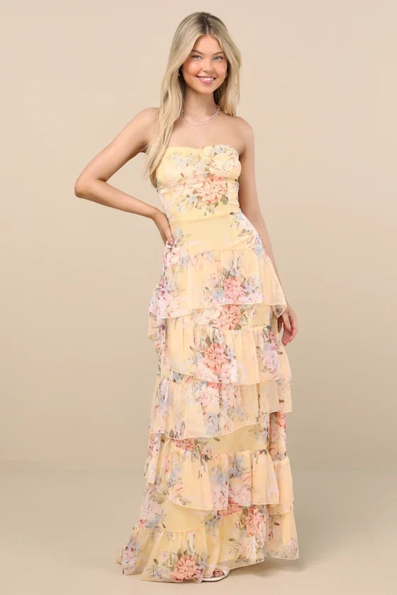 Strapless Chiffon Sleeveless Ruffled Floor-Length Prom Dress - Chloe Dress