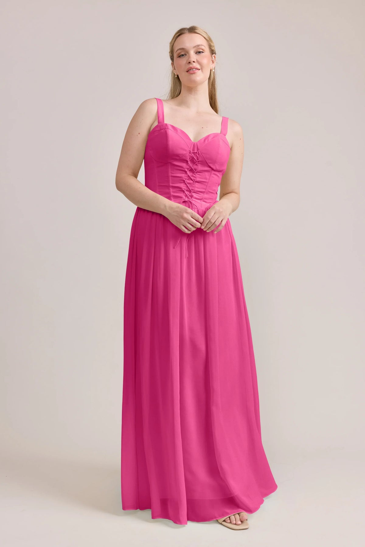 Sweetheart Chiffon Lace-Up Back Wedding Gown - Chloe Dress