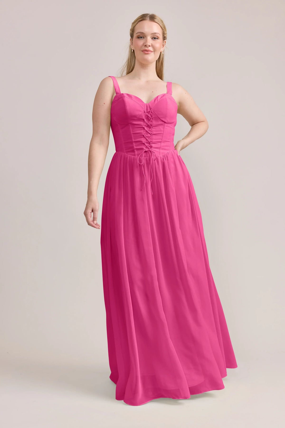 Sweetheart Chiffon Lace-Up Back Wedding Gown - Chloe Dress