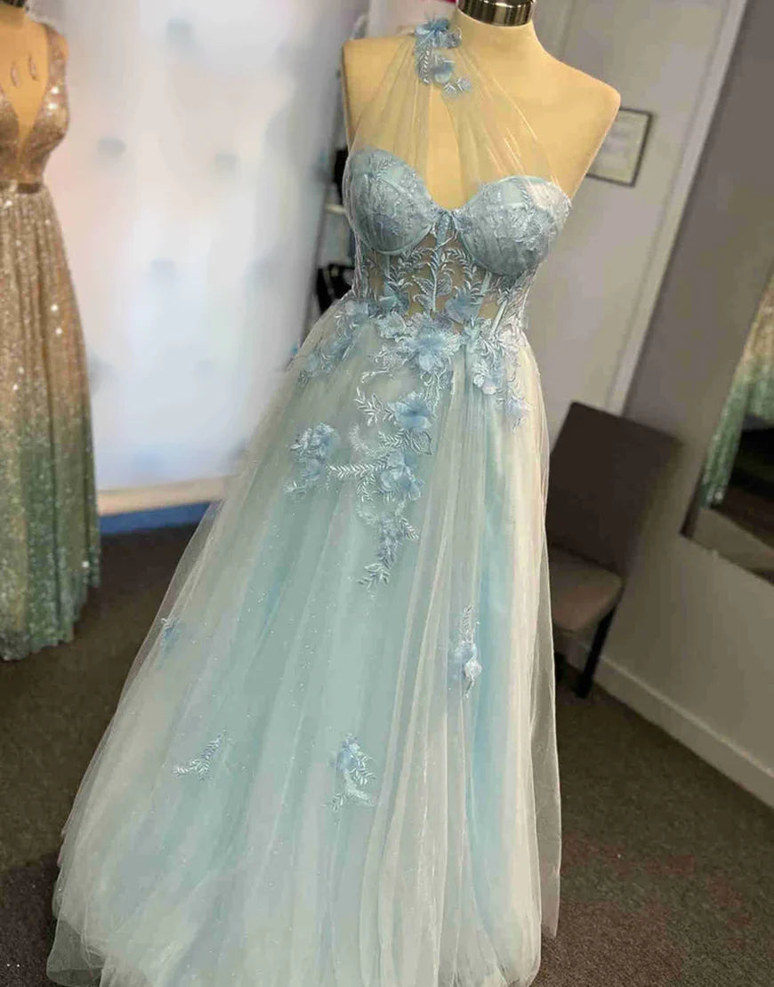 A-Line One-Shoulder Tulle Sleeveless Backless Pleated Prom Dress - Chloe Dress