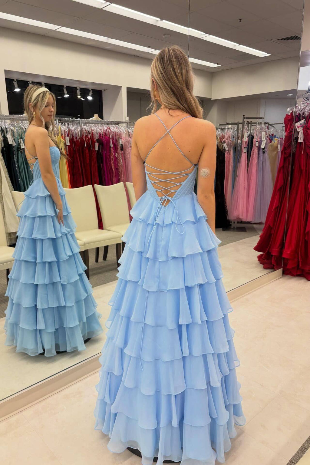 Sweetheart Chiffon Tiered Floor-Length Evening Dress - Chloe Dress