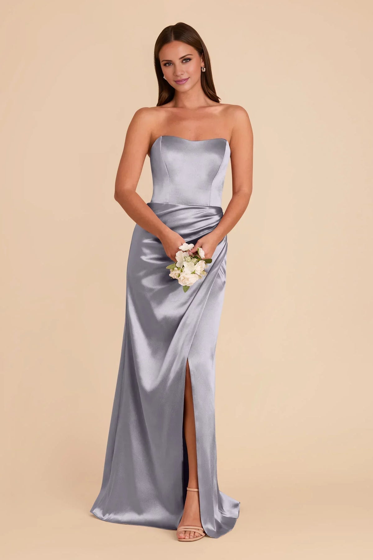 Blue Strapless Satin High Slit Floor-Length Wedding Dress - Chloe Dress