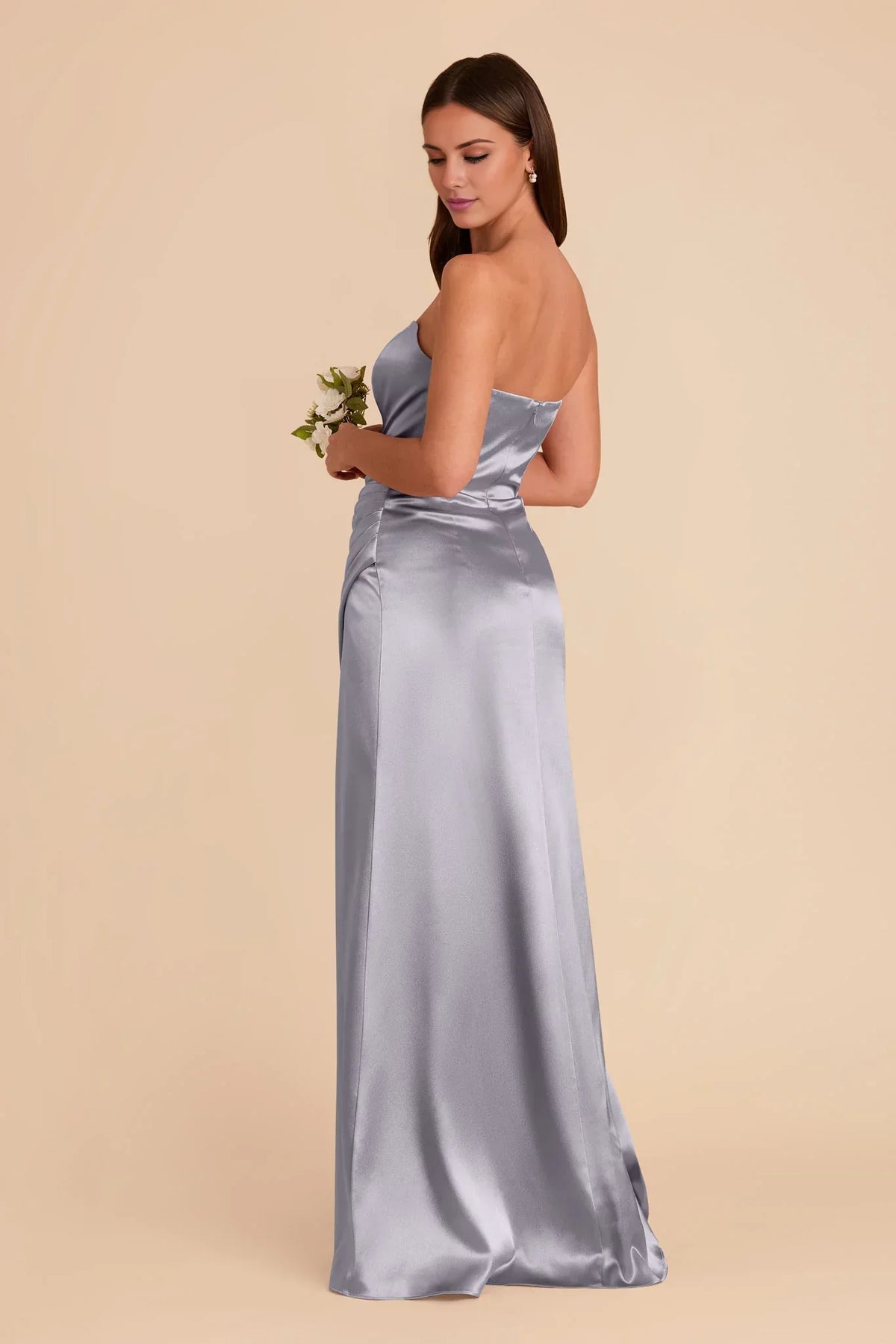 Blue Strapless Satin High Slit Floor-Length Wedding Dress - Chloe Dress