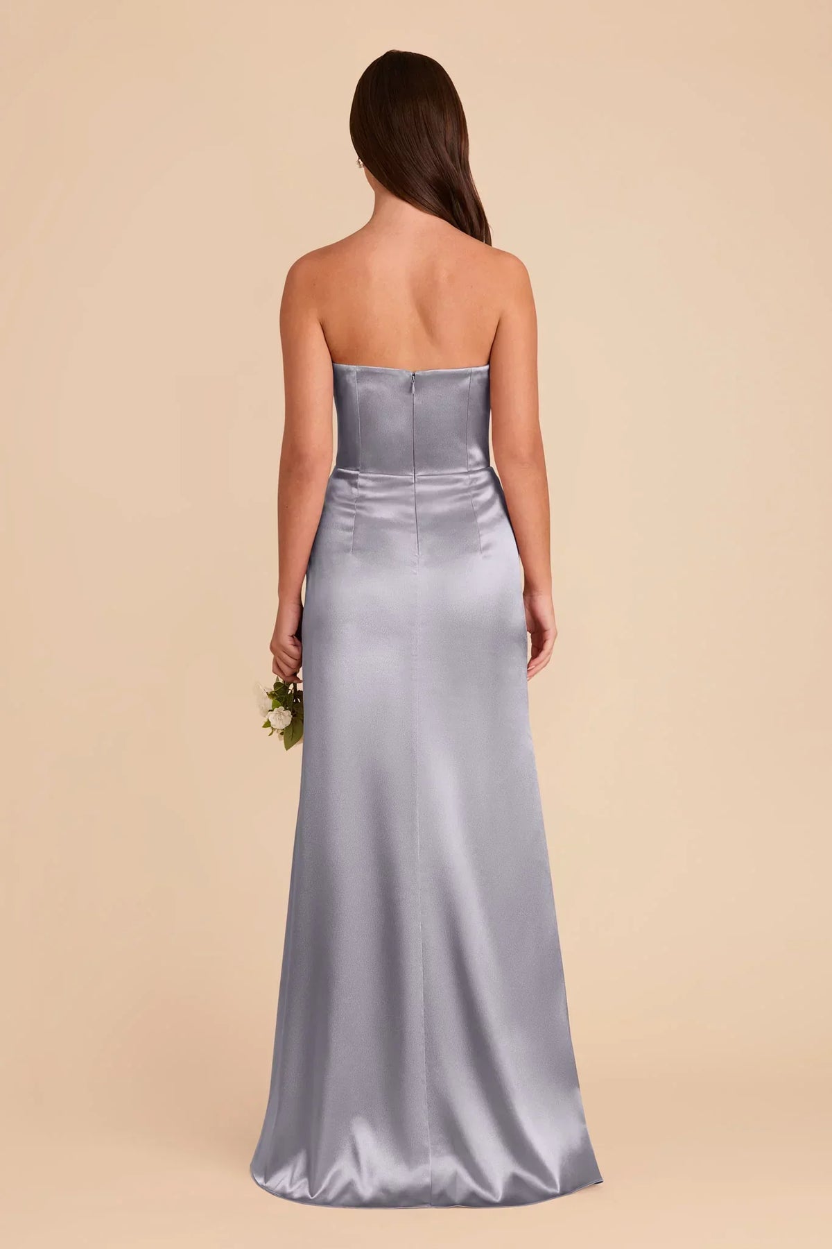 Blue Strapless Satin High Slit Floor-Length Wedding Dress - Chloe Dress