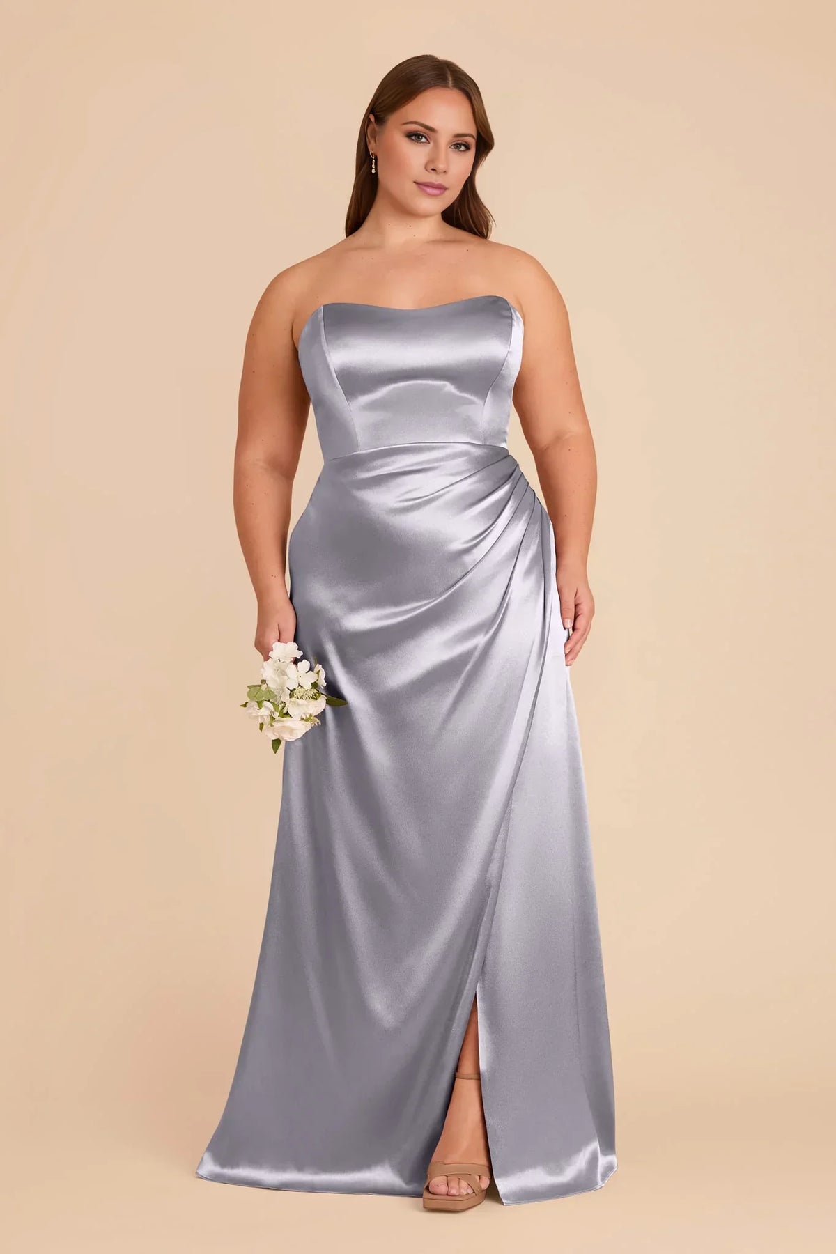 Blue Strapless Satin High Slit Floor-Length Wedding Dress - Chloe Dress