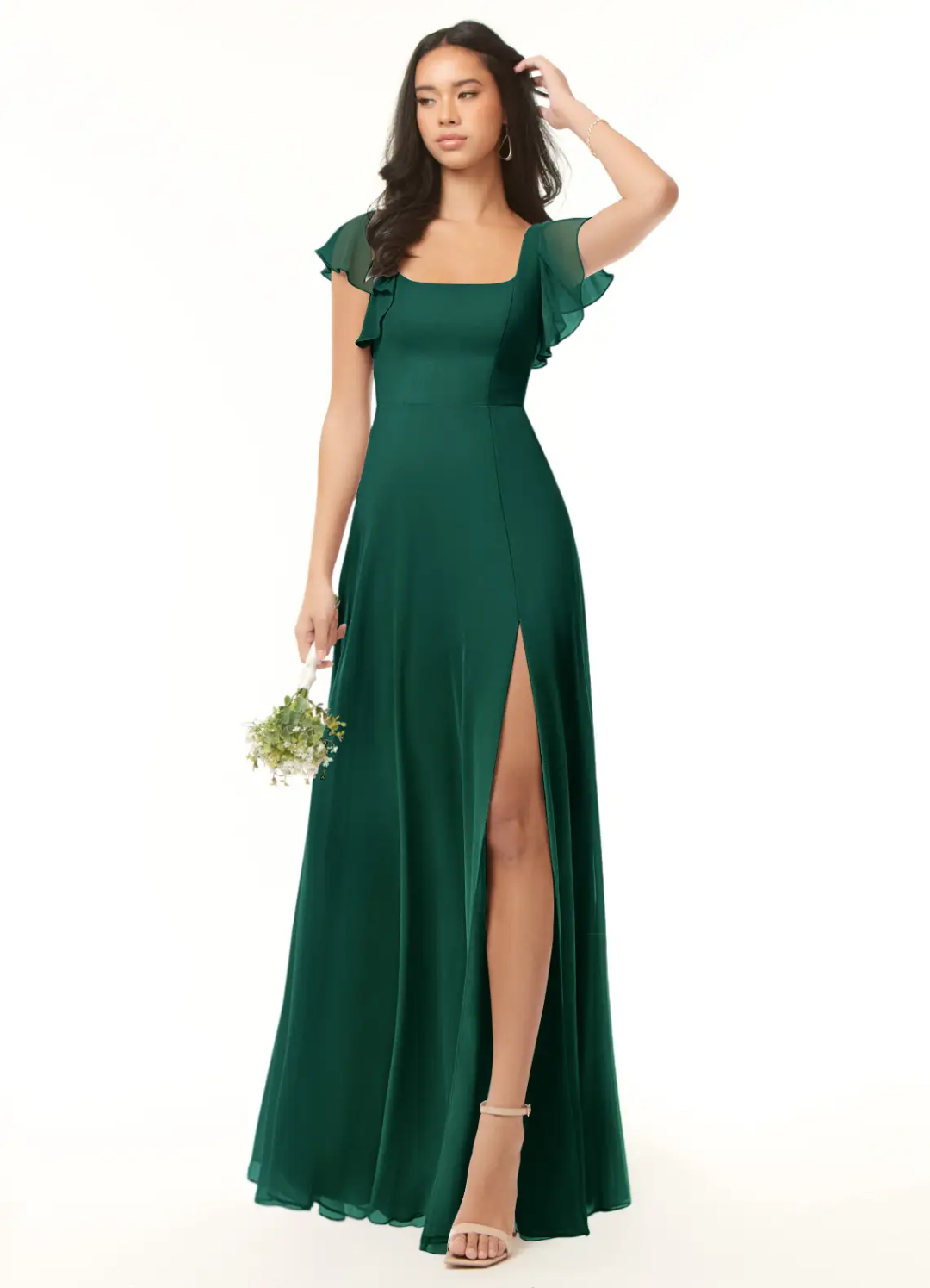 A-Line Square Neck Chiffon High Slit Floor-Length Wedding Dress - Chloe Dress