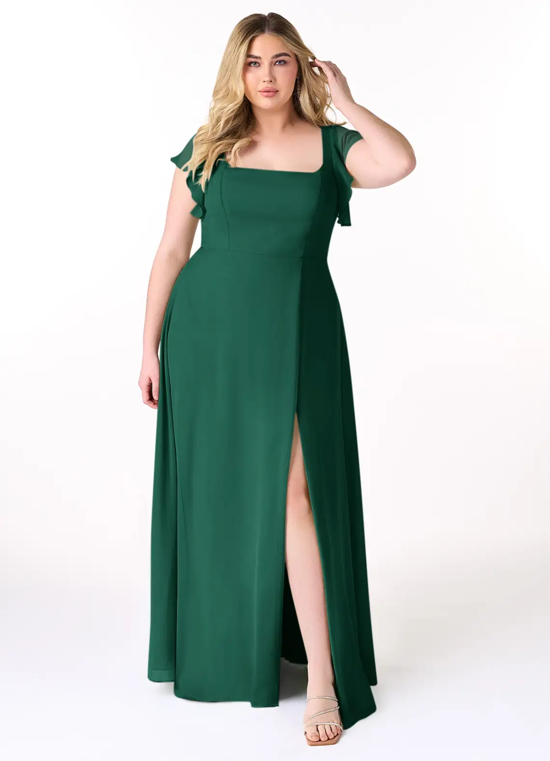 A-Line Square Neck Chiffon High Slit Floor-Length Wedding Dress - Chloe Dress