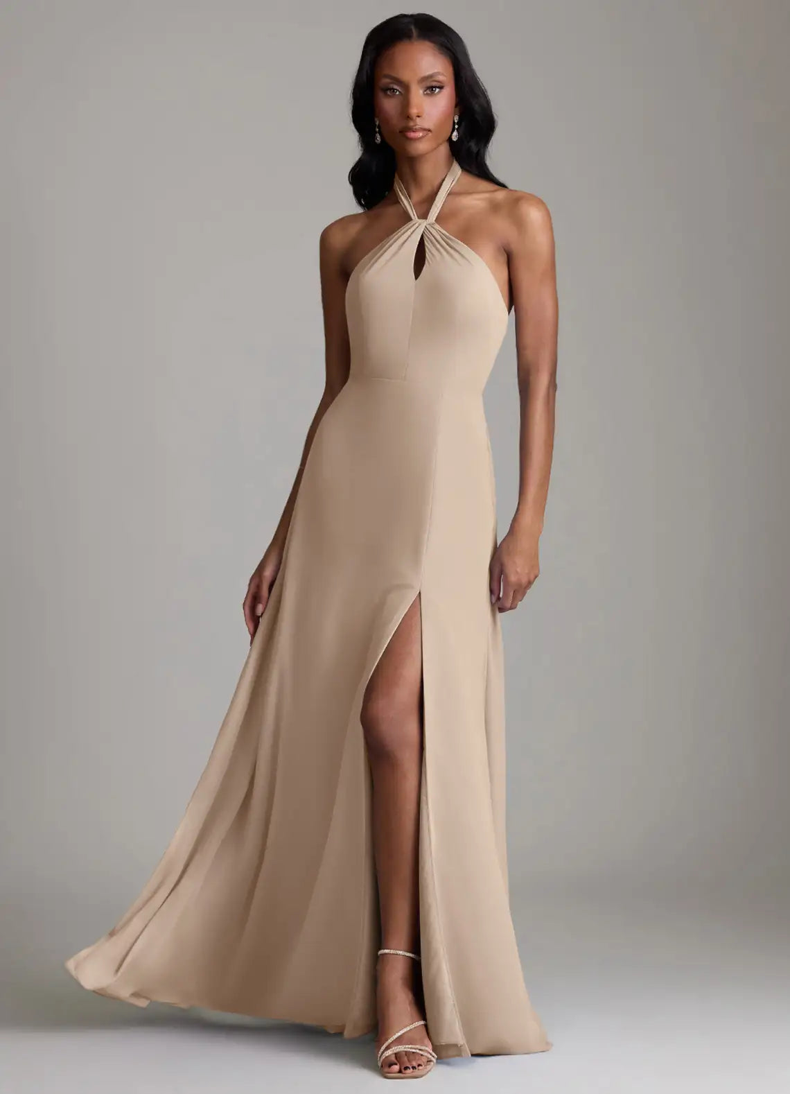Halter Chiffon High Slit Floor-Length Wedding Gown - Chloe Dress