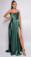 Spaghetti Strap Satin High Slit Evening Dress - Chloe Dress