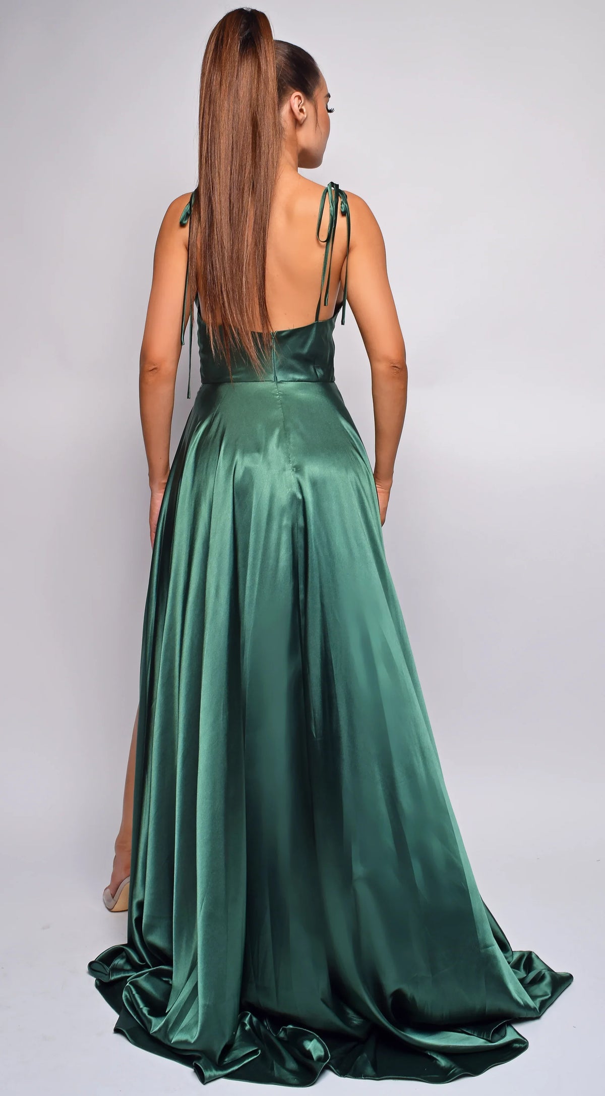 Spaghetti Strap Satin High Slit Evening Dress - Chloe Dress