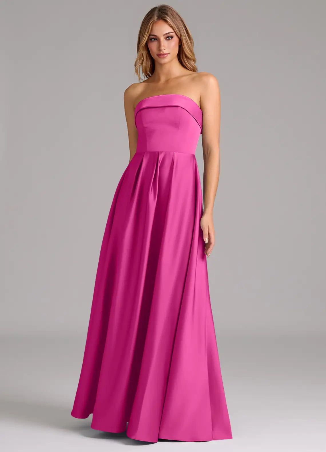 Strapless Satin Pleated Floor-Length Wedding Dress - Chloe Dress