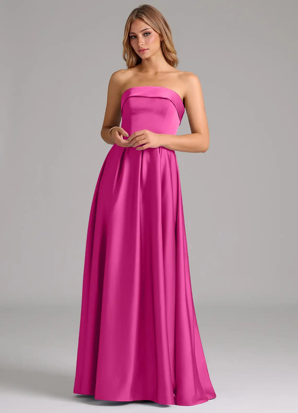Strapless Satin Pleated Floor-Length Wedding Dress - Chloe Dress