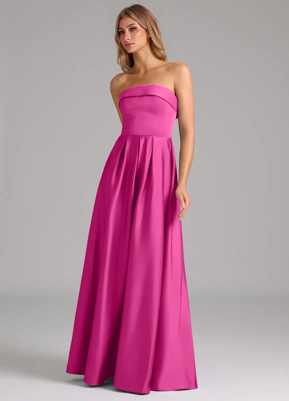 Strapless Satin Pleated Floor-Length Wedding Dress - Chloe Dress