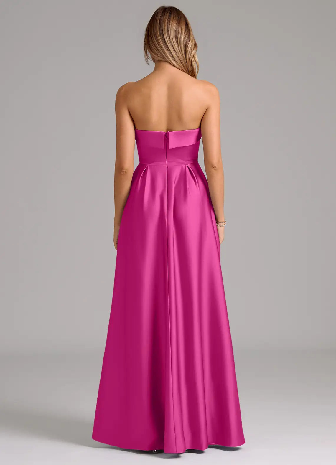 Strapless Satin Pleated Floor-Length Wedding Dress - Chloe Dress