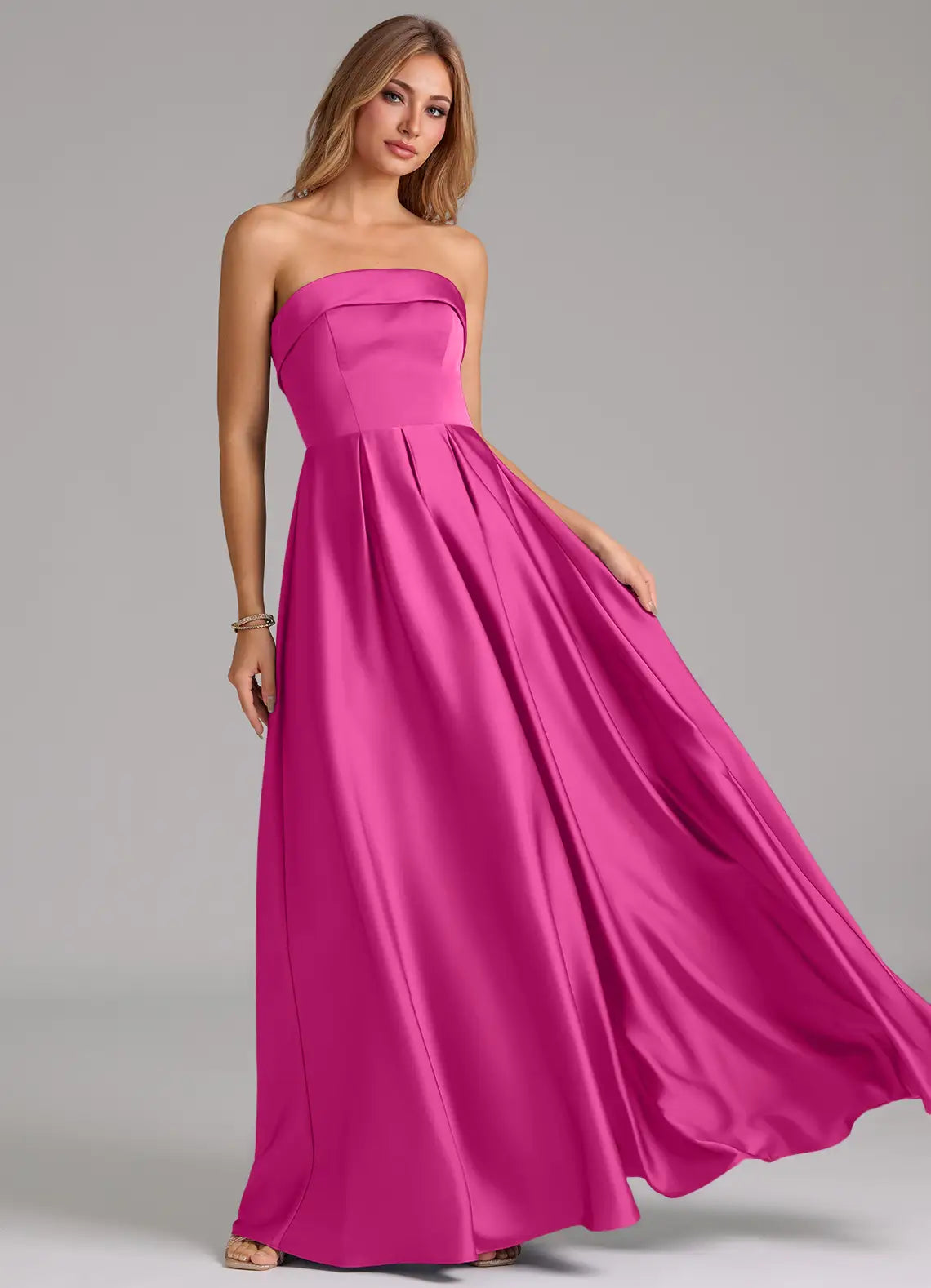 Strapless Satin Pleated Floor-Length Wedding Dress - Chloe Dress