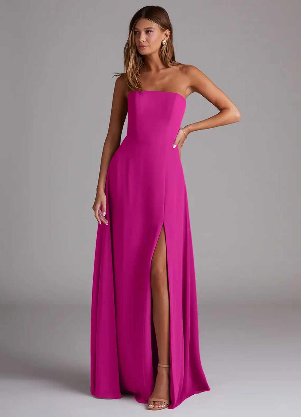 A-Line Strapless Open Back High Slit Wedding Dress - Chloe Dress
