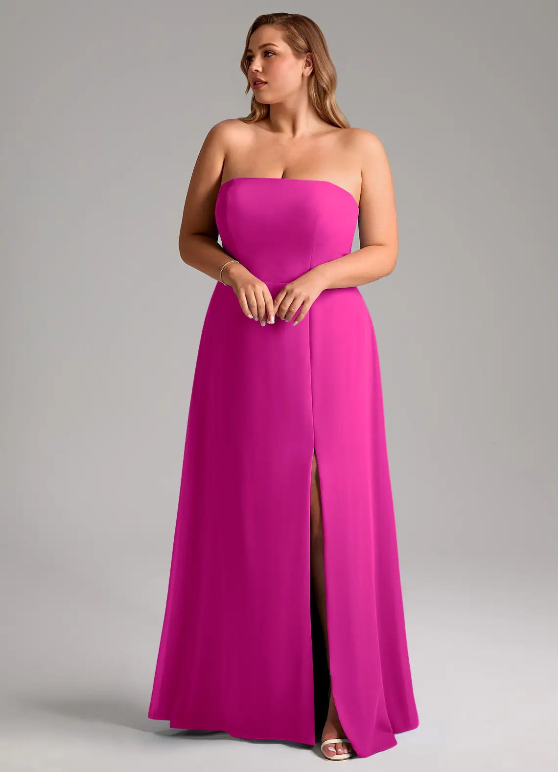 A-Line Strapless Open Back High Slit Wedding Dress - Chloe Dress