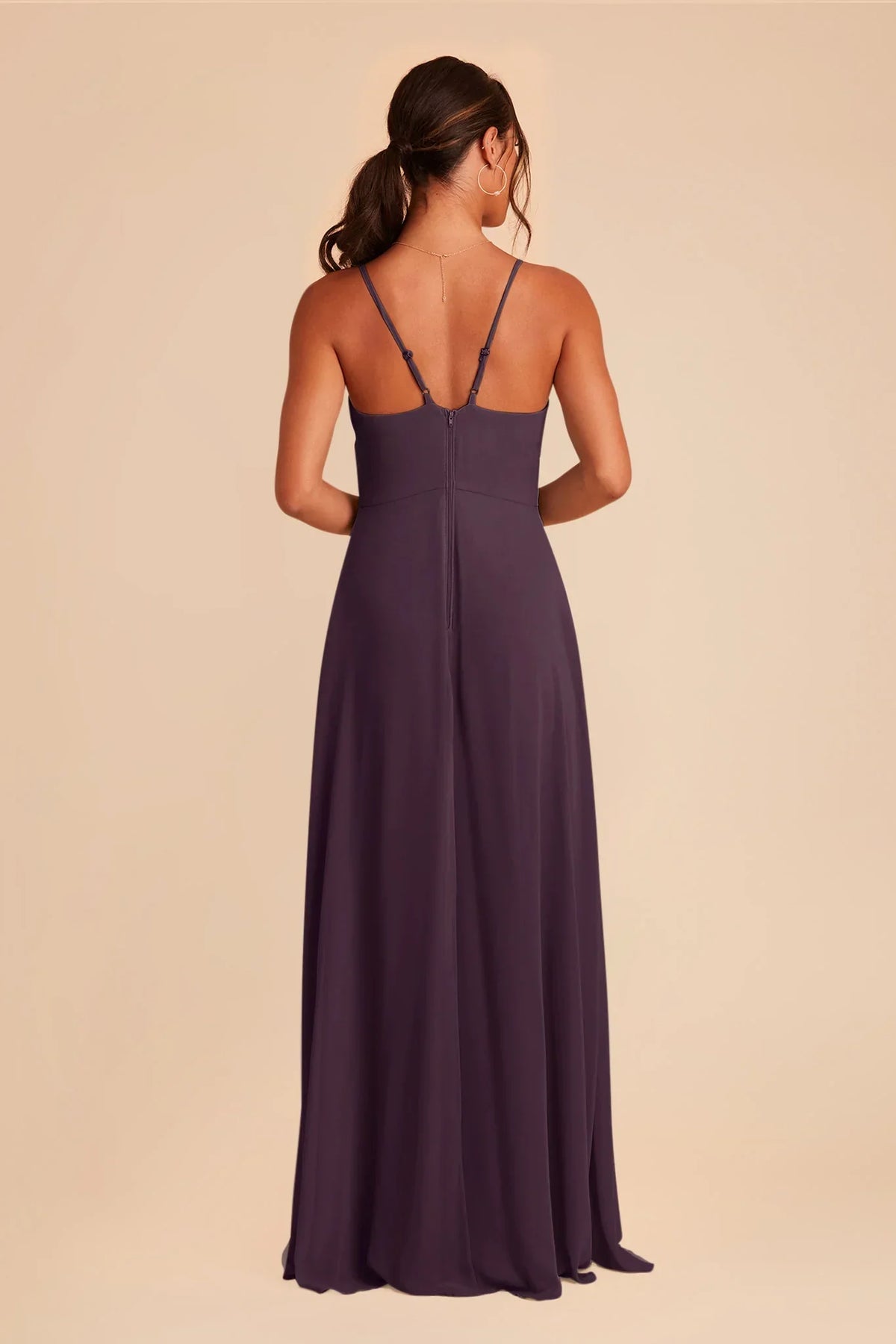 Plum V-Neck Chiffon Ruffled Floor-Length Wedding Dress - Chloe Dress